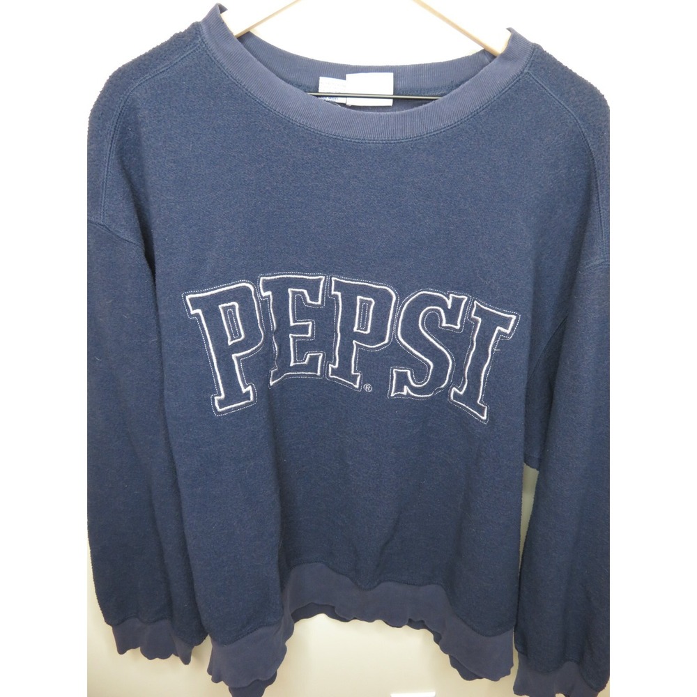 Vintage 90s Streetwear Pepsi Blue Fleece Crewneck Sweatshirt Pullover Mens Sz XL